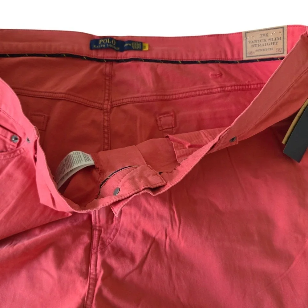 Polo Ralph Lauren Mens Varick Slim Straight Pants Red Salmon Pink 42B x 32